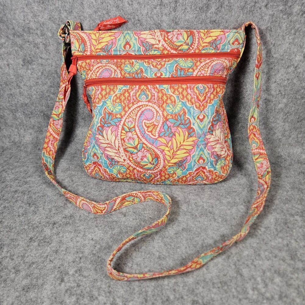 Vera Bradley Paisley In Paradise Triple Zip Crossbody Handbag Purse Preppy Bold